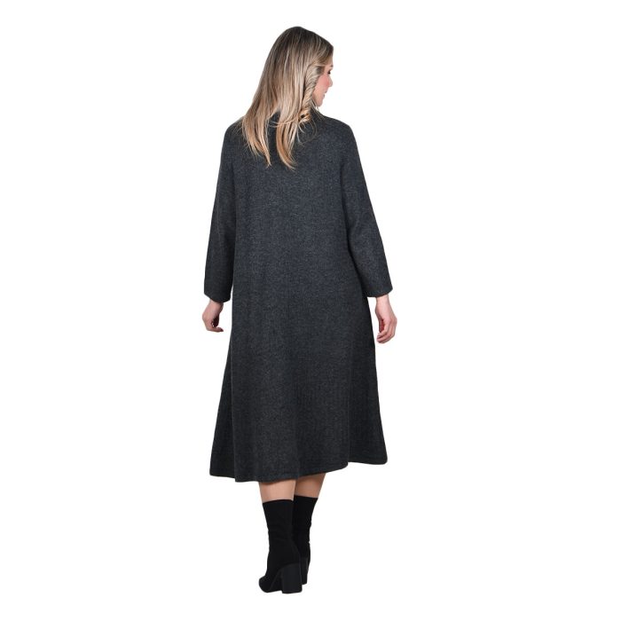 Platinum Φόρεμα Ανθρακί Γυναικείο Πλεκτό Casual Εβαζέ Ασύμμετρο All Day Free Size - 8422-BC - Image 3