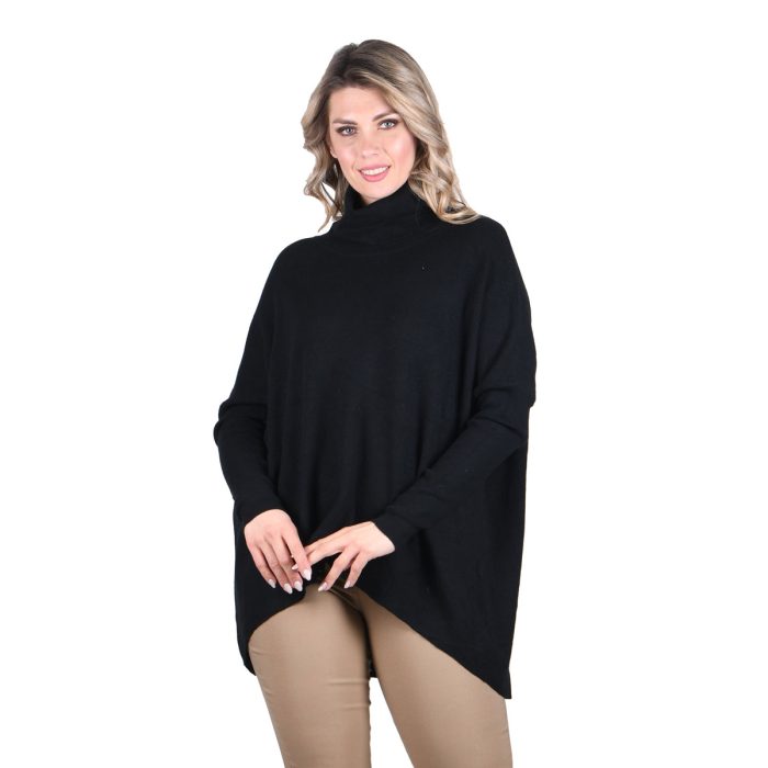 Platinum Μπλούζα Μαύρη Με Ψηλό Λαιμό Γυναικεία Casual Φαρδιά Μακριά All Day Free Size - IT-017-BC