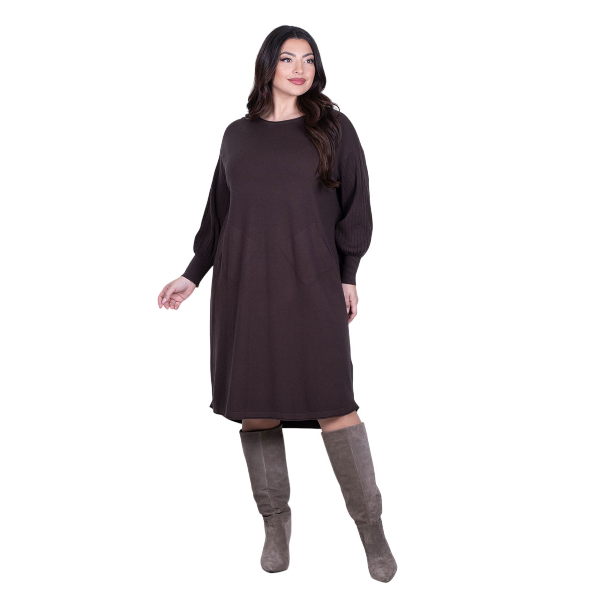 GM-33752-BRna Gomore Φόρεμα Καφέ Γυναικείο Λεπτό Πλεκτό Μidi Φαρδύ Casual All Day Free Size - GM-33752-BR - Image 1