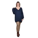 Platinum Μπλούζα Μπλε Γυναικεία Πλεκτή Φαρδιά Με Ντεκολτέ Casual All Day Free Size - IT-22036-BL - Image 2