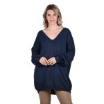 Platinum Μπλούζα Μπλε Γυναικεία Πλεκτή Φαρδιά Με Ντεκολτέ Casual All Day Free Size - IT-22036-BL