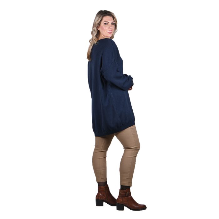 Platinum Μπλούζα Μπλε Γυναικεία Πλεκτή Φαρδιά Με Ντεκολτέ Casual All Day Free Size - IT-22036-BL - Image 3