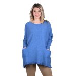 Platinum Μπλουζοφόρεμα Γαλάζιο Γυναικείο Μακρυμάνικο Πλεκτό Με Τσέπες Αll Day Free Size - IT-272-42-BL