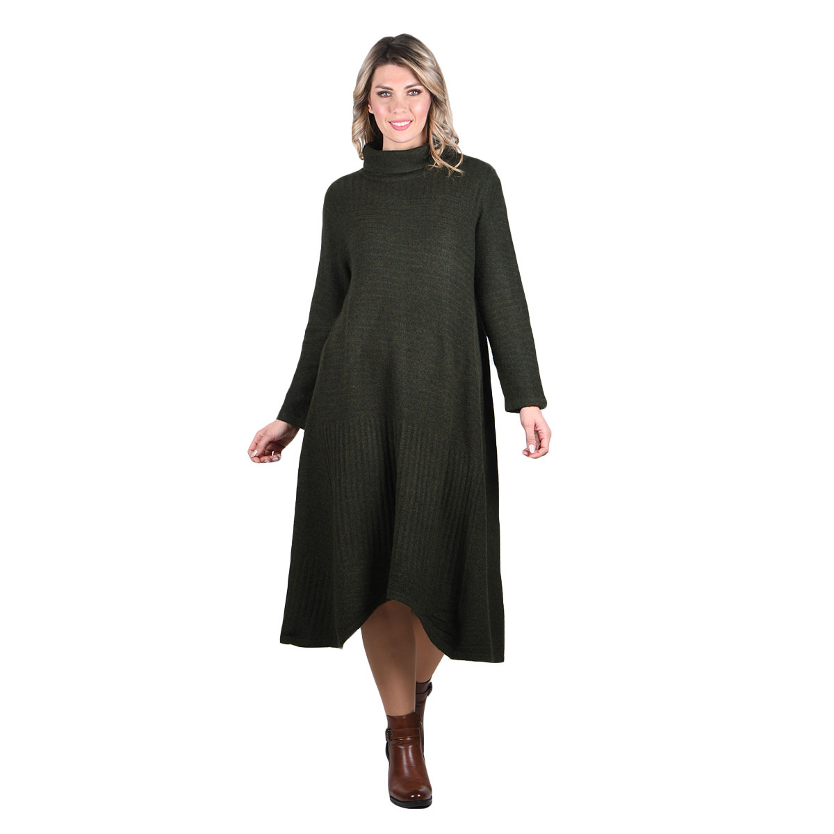 IT-8422-PR Platinum Φόρεμα Πράσινο Γυναικείο Πλεκτό Casual Εβαζέ All Day Free Size - IT-8422-PR - Image 1