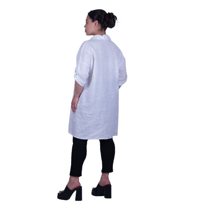 Platinum Πουκαμίσα Λευκή Γυναικεία Μακριά Λινή Με Κουμπιά All Day Free Size - LN-107-W - Image 3