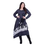 Platinum Φόρεμα Γκρι Γυναικείο Απλικέ Midi ''Γάτα Στο Πιάνο Patchwork'' All Day Free Size - PL-835-GR - Image 2