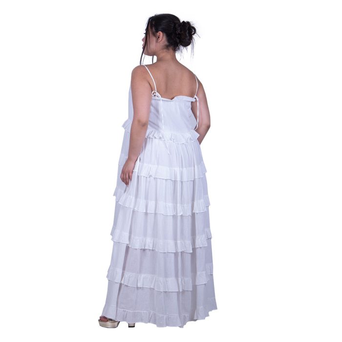 Platinum Φόρεμα Λευκό Γυναικείο Τιραντέ Maxi Vintage Klos Με Βολάν Free Size - 62108 - Image 3