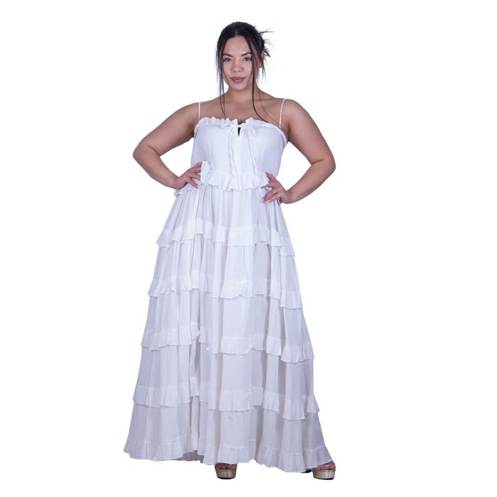 Platinum Φόρεμα Λευκό Γυναικείο Τιραντέ Maxi Vintage Klos Με Βολάν Free Size - 62108 - Image 6