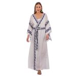 Platinum Κιμονό - Φόρεμα Λευκό Γυναικείο Με Μπλε Αρχαιοελληνικό Σχέδιο Free Size - 12396-MD