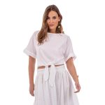 Platinum Μπλούζα Λευκή Γυναικεία Κοντομάνικη Ζαπονέ All Με Δέσιμο Free Size - 12455-W