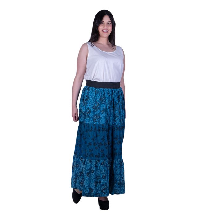 Platinum Φούστα Μπλε Ρουα Γυναικεία Maxi Boho Με Λάστιχο All Day Free Size - 2211-BL - Image 3