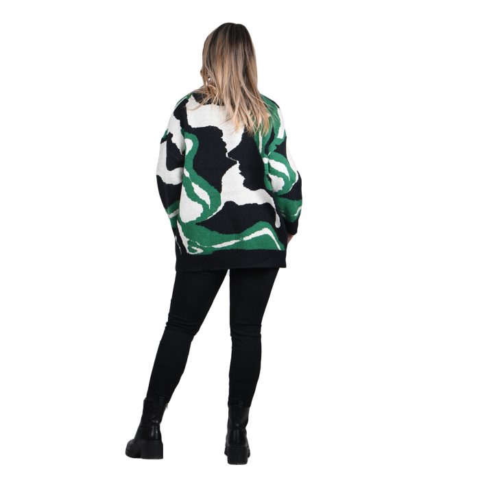 Platinum Μπλούζα Πράσινη Με Μαύρο Και Λευκό Σχέδιο Γυναικεία Πλεκτή Casual Free Size - 3226-GR - Image 3