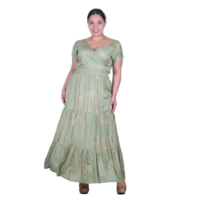 Platinum Φούστα Πράσινη Με Χρυσό Σχέδιο Γυναικεία Μακρυά All Day Free Size - 32448-GR - Image 3