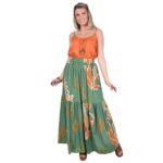 Platinum Φούστα Πράσινη Με Floral Γυναικεία Maxi Silky All Day Free Size - BAN-42394-GR