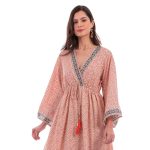 Platinum Φόρεμα Ροδί Με Boho Σχέδια Γυναικείο Μακρύ Βαμβακερό Μακρυμάνικο Free Size - 424141 - Image 2