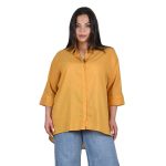 Platinum Πουκαμίσα Ώχρα Γυναικεία Ασύμμετρη Με Κουμπιά Casual All Day Free Size - 42475-CH