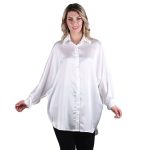 Platinum Πουκαμίσα Λευκή Γυναικεία Mακρυμάνικη Μακριά Σατινέ All Day Free Size - 5042-42-W