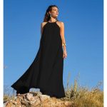 Platinum Φόρεμα Ώχρα Γυναικείο Maxi Με Παρτούς Ώμους & Άλφα Γραμμή All Day Free Size - 62301-H - Image 4