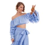 Platinum Krop Top Γαλάζιο Γυναικείο Off Solder Με Μακριά Μανίκια Βολάν All Day Free Size - 62309-GA