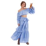 Platinum Krop Top Γαλάζιο Γυναικείο Off Solder Με Μακριά Μανίκια Βολάν All Day Free Size - 62309-GA - Image 2