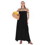 Platinum Φόρεμα Μαύρο Γυναικείο Vintage Ρομαντικό Μακρύ Χυτό Με Σχέδιο Στο Μπούστο Free Size - 62403-BC