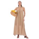 Platinum Φόρεμα Μόκα Γυναικείο Vintage Ρομαντικό Μακρύ Χυτό Με Σχέδιο Στο Μπούστο Free Size - 62403-MG