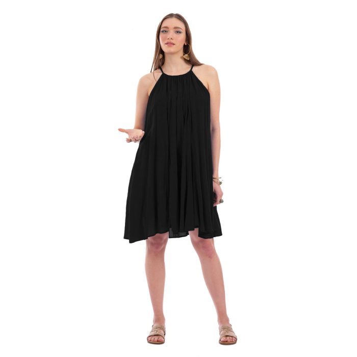 Platinum Φόρεμα Μαύρο Γυναικείο Girly Κοντό Με Παρτούς Ώμους All Day Free Size - 62407-BC