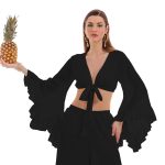 Platinum Krop Top Μπλε Γυναικείο Off Solder Με Βολάν Και Μανίκια Flair All Day Free Size - 62409-BC