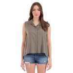 Platinum Πουκάμισο Τυρκουάζ Γυναικείο Αμάνικο Ασύμμετρο Casual All Day - 6658-TR - Image 4