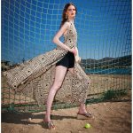 Platinum Τουνίκ - Καφτάνι Μπεζ Με Μαύρο Γυναικείο Boho Σχέδια All Day Free Size - 72553-71 - Image 2