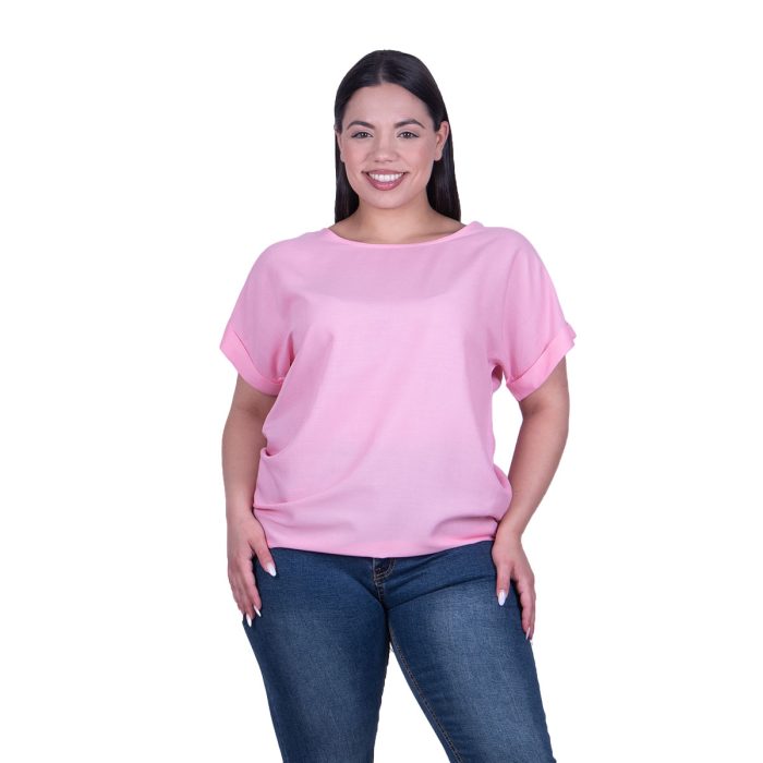 Platinum Μπλούζα Ροζ Γυναικεία Κοντομάνικη Ζαπονέ All Day Free Size - 9349-RZ