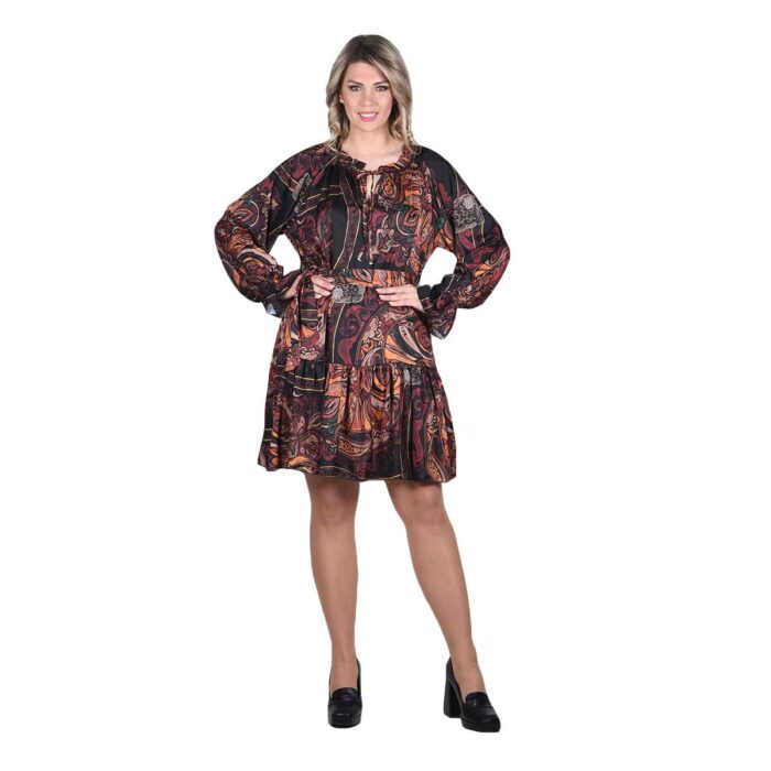 Platinum Φόρεμα Μαύρο Με Boho Σχέδια Γυναικείο Εβαζέ All Day Free Size - IT-122-KC-BR