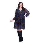 Platinum Φόρεμα Μαύρο Με Μπλε - Καφέ Σχέδια Γυναικείο Κρουαζέ Κοντό All Day Free Size - IT-169-GU - Image 2