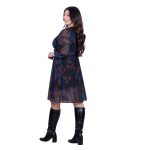 Platinum Φόρεμα Μαύρο Με Μπλε - Καφέ Σχέδια Γυναικείο Κρουαζέ Κοντό All Day Free Size - IT-169-GU - Image 4