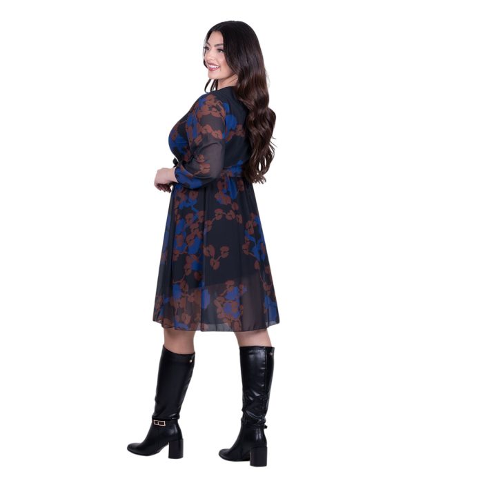 Platinum Φόρεμα Μαύρο Με Μπλε - Καφέ Σχέδια Γυναικείο Κρουαζέ Κοντό All Day Free Size - IT-169-GU - Image 4