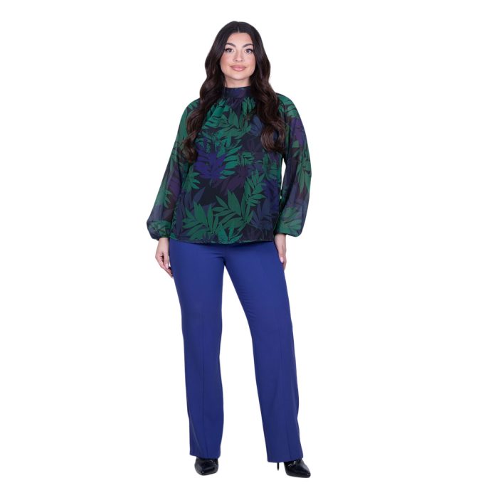 Platinum Μπλούζα Πράσινη Με Μωβ Floral Μακρυμάνικη Γυναικεία All Day Free Size - IT-184-GU - Image 4