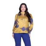 Platinum Μπλούζα Ώχρα Με Μωβ Λουλούδια Μακρυμάνικη Γυναικεία All Day Free Size - IT-189-GU