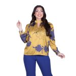 Platinum Μπλούζα Ώχρα Με Μωβ Λουλούδια Μακρυμάνικη Γυναικεία All Day Free Size - IT-189-GU - Image 2