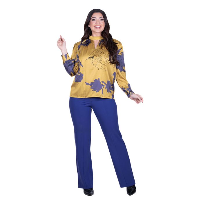 Platinum Μπλούζα Ώχρα Με Μωβ Λουλούδια Μακρυμάνικη Γυναικεία All Day Free Size - IT-189-GU - Image 5