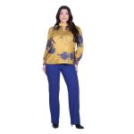 Platinum Μπλούζα Ώχρα Με Μωβ Λουλούδια Μακρυμάνικη Γυναικεία All Day Free Size - IT-189-GU - Image 7