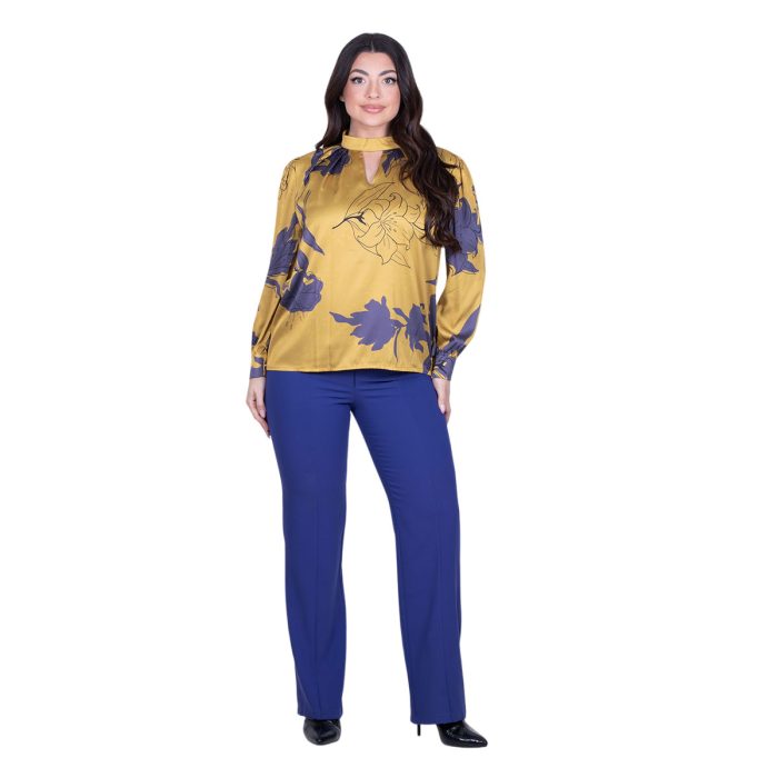 Platinum Μπλούζα Ώχρα Με Μωβ Λουλούδια Μακρυμάνικη Γυναικεία All Day Free Size - IT-189-GU - Image 7