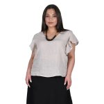 Platinum Μπλούζα Εκρού Γυναικεία Λινή Κοντομάνικη Με Μανίκια Βολάν All Day Free Size - LN-112-KR