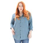 Platinum Πουκαμίσα Γαλάζια Γυναικεία Μακρυμάνικη Βαμβακερή Casual Free Size - M-9-XXL