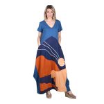 Platinum Φόρεμα Μπλε Γυναικείο Απλικέ Maxi Κοντομάνικο ''Ανατολή Του Ήλιου Patchwork'' All Day - S-103-BL