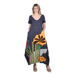 Platinum Φόρεμα Γκρι Γυναικείο Απλικέ Maxi Κοντομάνικο ''Εξωτικοί Ανθοί Patchwork'' All Day - S-104