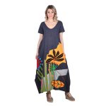 Platinum Φόρεμα Γκρι Γυναικείο Απλικέ Maxi Κοντομάνικο ''Εξωτικοί Ανθοί Patchwork'' All Day - S-104 - Image 3