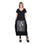 Platinum Φόρεμα Μαύρο Γυναικείο Απλικέ Μακρύ ''Πίνακας Με Λουλούδια Patchwork'' All Day - S-106-BC