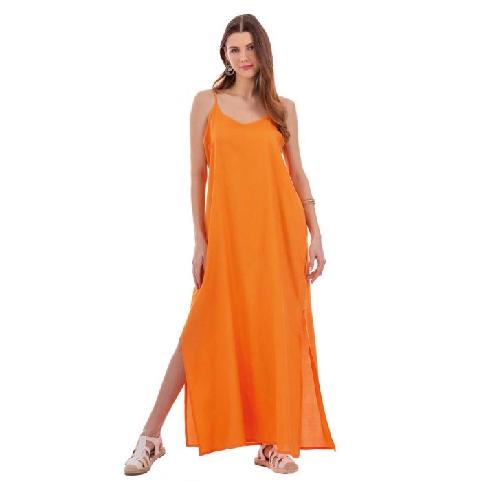 Platinum Φόρεμα Πορτοκαλί Γυναικείο Tιραντέ Αέρινο Καθημερινό All Day Free Size - 12568