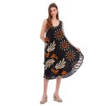 Platinum Φόρεμα Μαύρο Γυναικείο Umbrella Midi Με Γήινα Print All Day Free Size - 22507