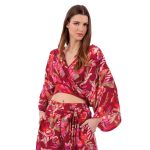 Platinum Μπλούζα Μπορντό Γυναικεία Με Πολύχρωμα Floral Kρουαζέ Τρουακάρ Free Size - 225107